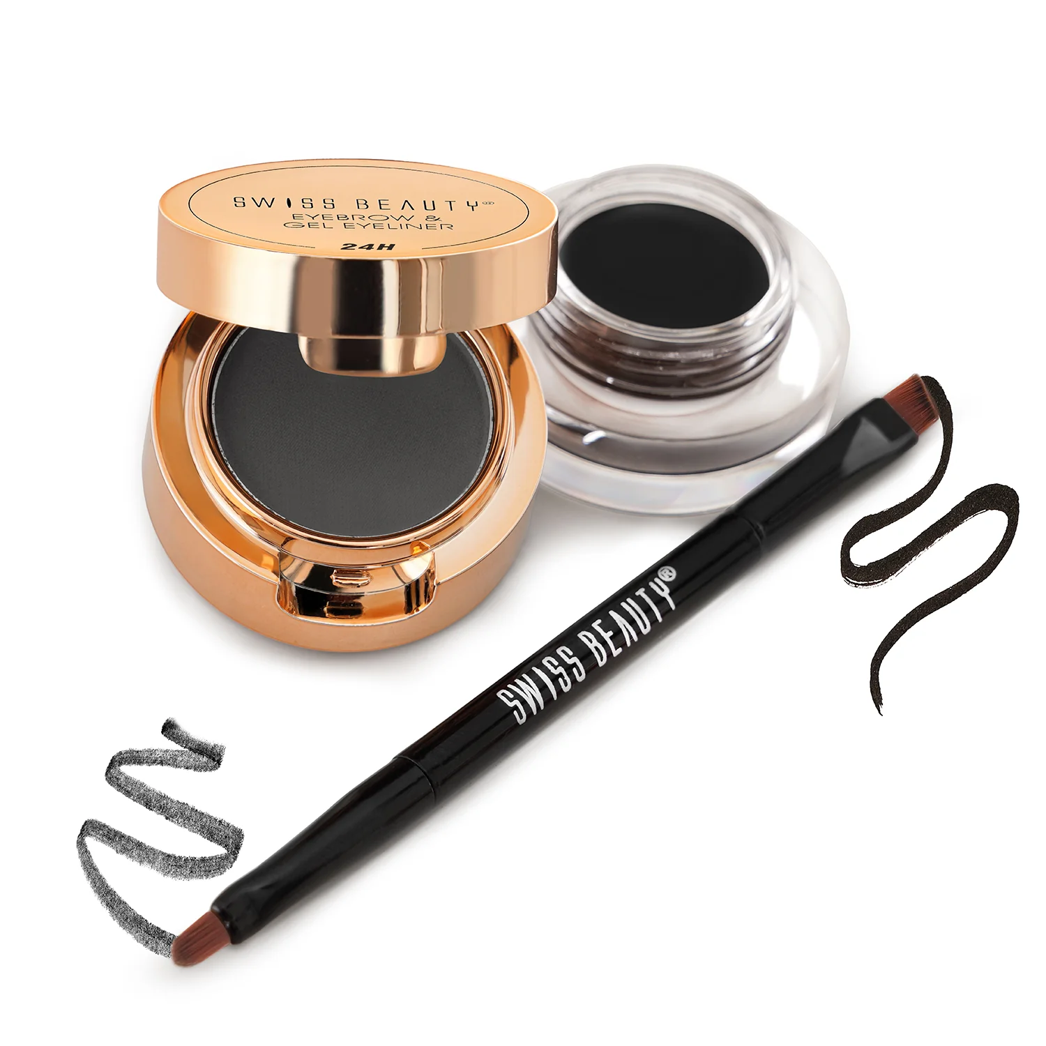 SWISS BEAUTY Waterproof Eyebrow & Gel Eyeliner with Brush - Black