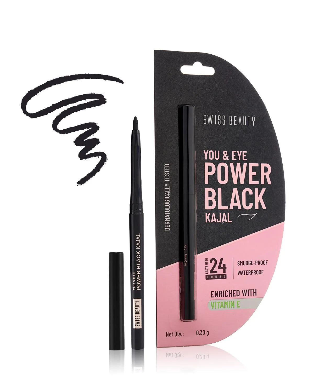 Swiss Beauty You & Eye Power Black Kajal – Intense Matte Finish | 24H Smudge-Proof Wear